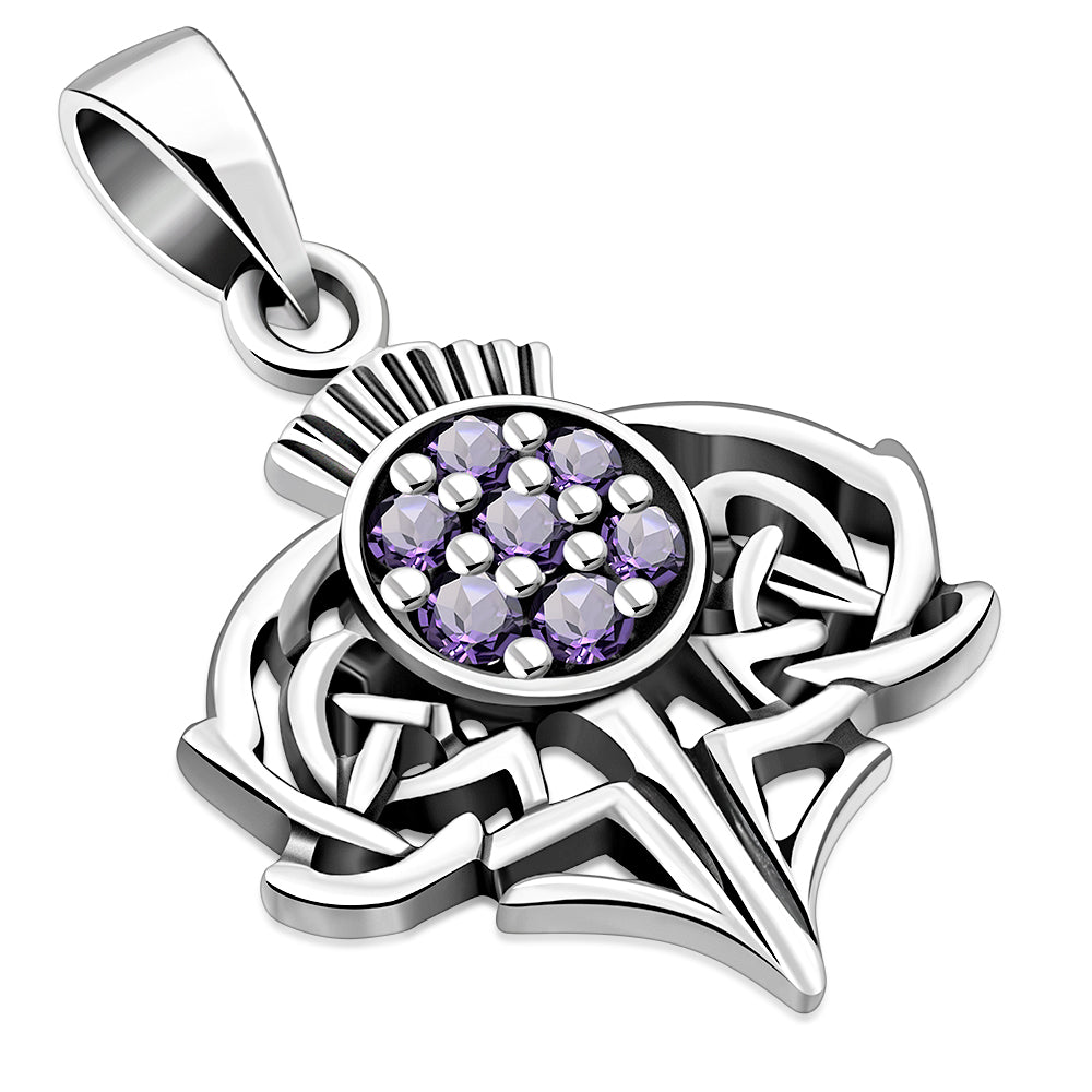 Small Thistle Silver Pendant set w/ Amethyst CZ