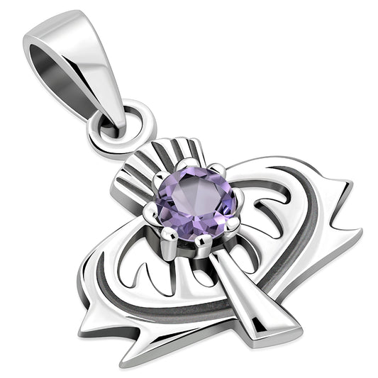 Silver Thistle Pendant set w/ Faceted Amethyst Stone