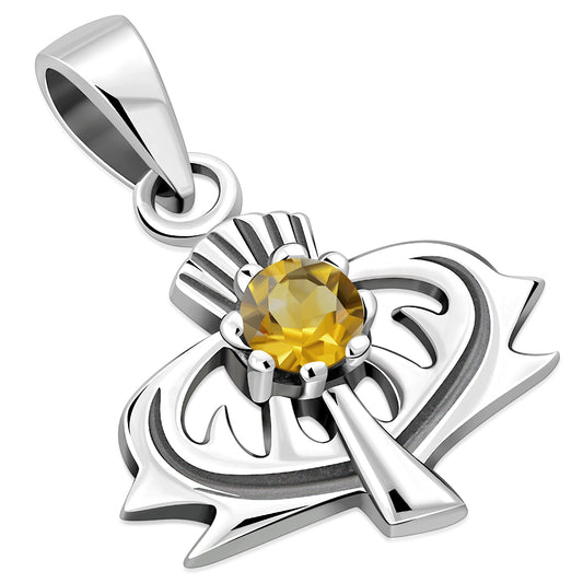 Tiny Silver Thistle Pendant set w/ Faceted Citrine Stone