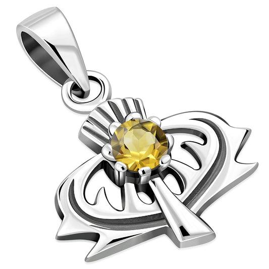 Tiny Silver Thistle Pendant set w/ Faceted Citrine Stone