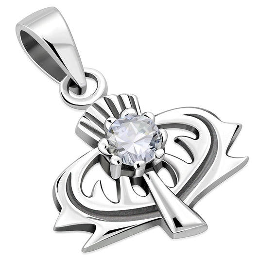 Tiny Silver Thistle Pendant set w/ Clear CZ