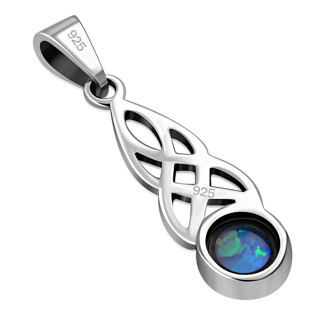 Synthetic Blue Opal Celtic Knot Small Silver Pendant