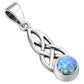 Synthetic Blue Opal Celtic Knot Small Silver Pendant