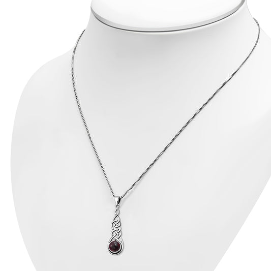 Long Celtic Silver Pendant set w/ Garnet