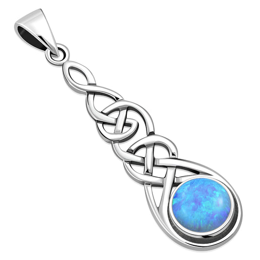 Long Celtic Pendant set w/ Synthetic Blue Opal