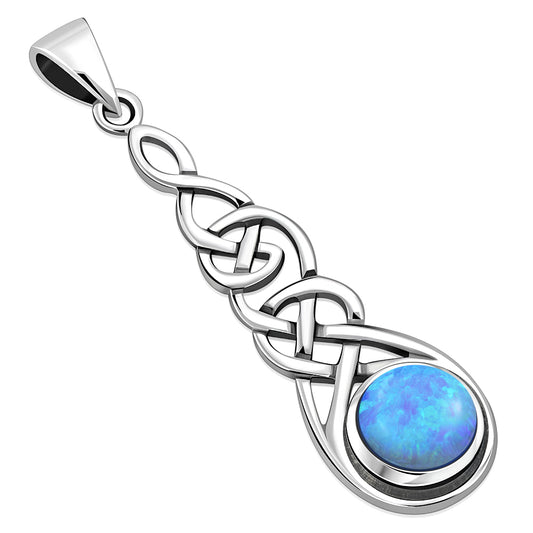 Long Celtic Pendant set w/ Synthetic Blue Opal