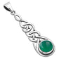 Long Celtic Silver Pendant set w/ Green Agate