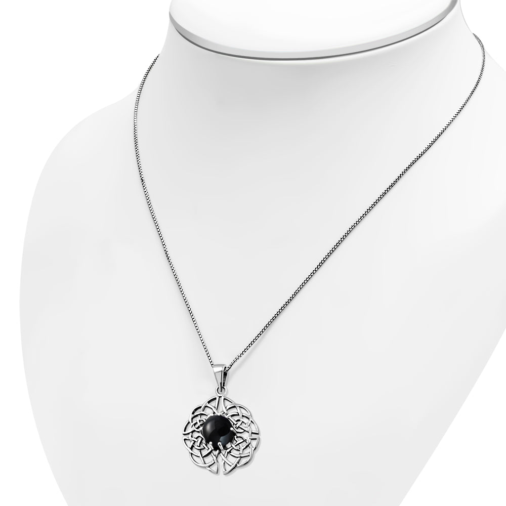 Round Celtic Knot Silver Pendant set w/ Black Onyx