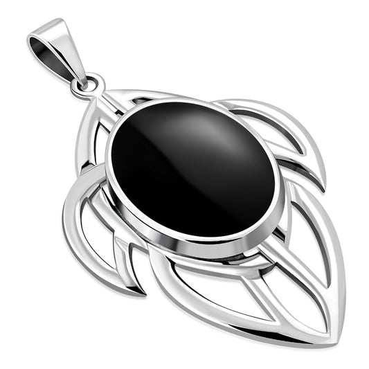 Large Celtic Knot Black Onyx Silver Pendant