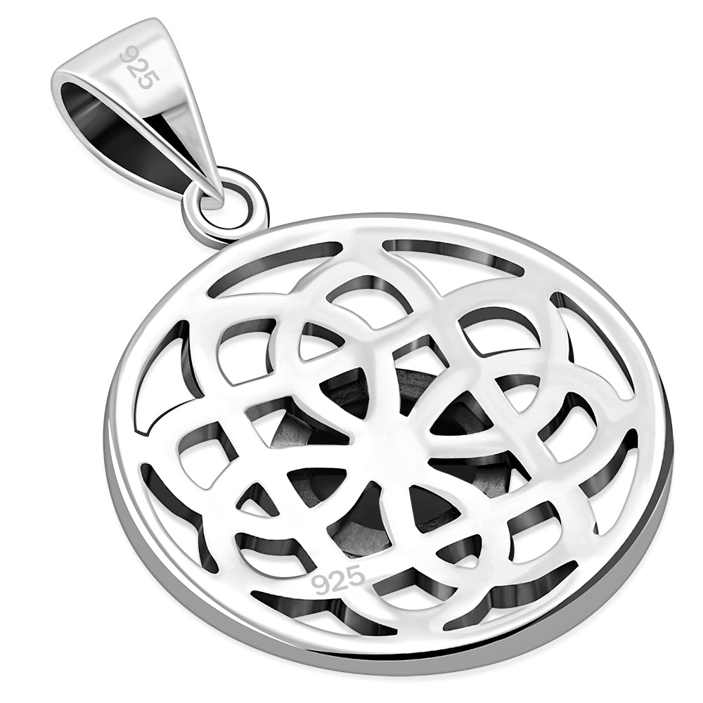 Black Onyx Celtic Round Silver Pendant