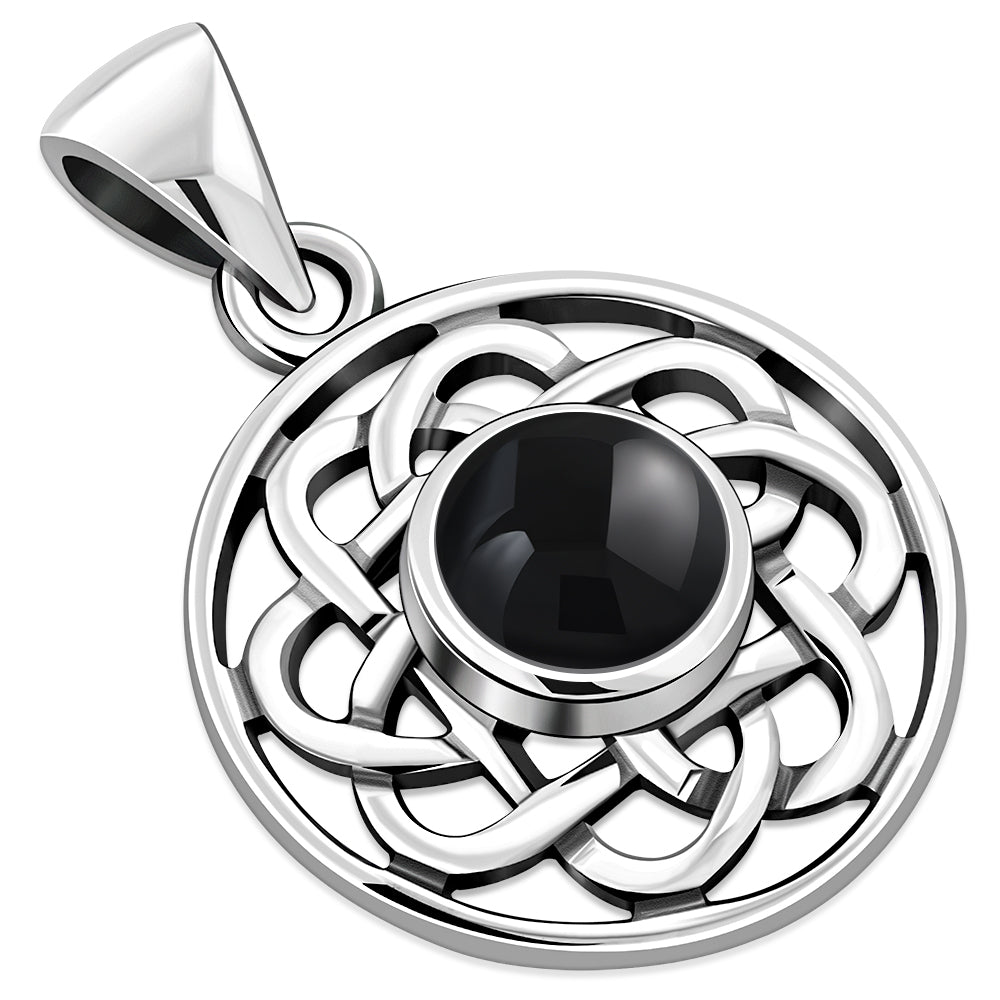 Black Onyx Celtic Round Silver Pendant