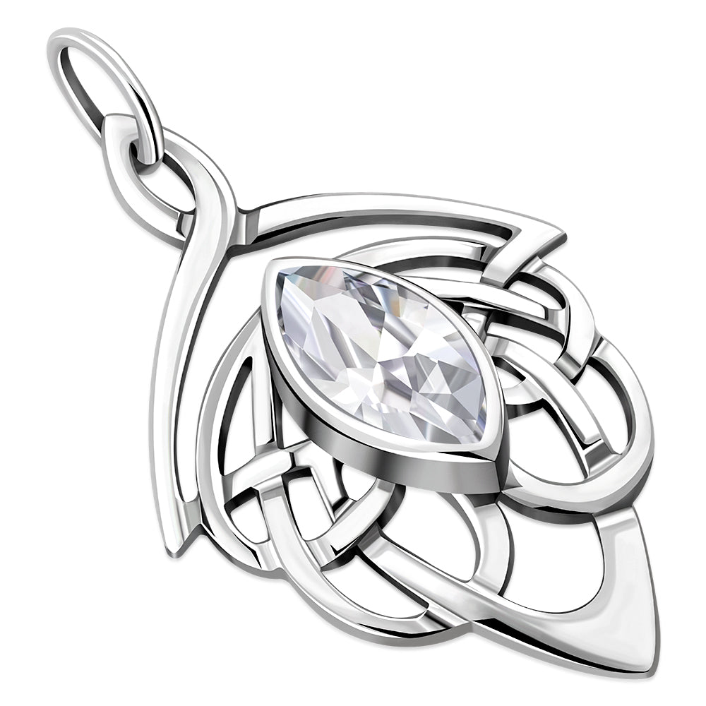 Large Celtic Silver Pendant set w/ Clear CZ