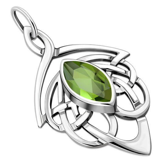 Large Celtic Silver Pendant set w/ Peridot CZ