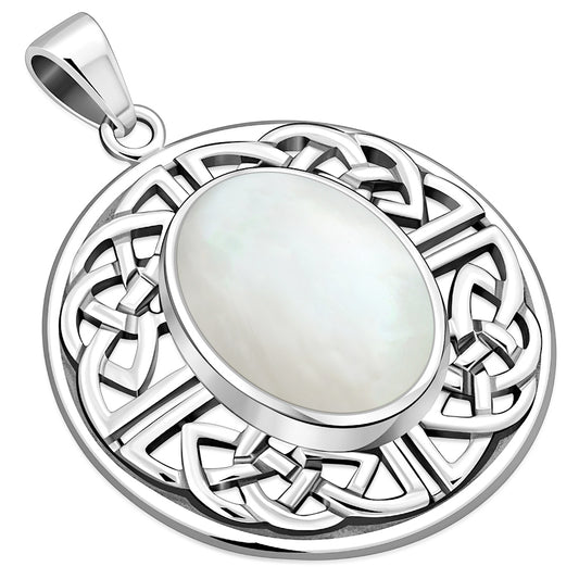 Round Celtic Knot Silver Pendant w/ Mother of Pearl