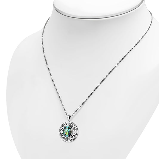 Round Celtic Knot Silver Pendant w/ Abalone Shell