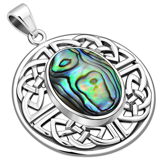Round Celtic Knot Silver Pendant w/ Abalone Shell