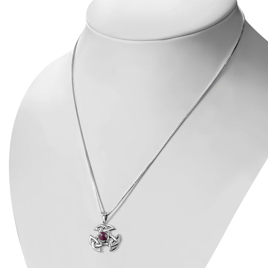 Celtic Silver Trinity Knot Pendant set w/ Garnet