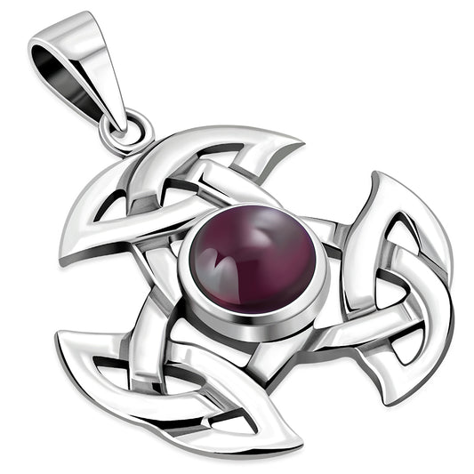 Celtic Silver Trinity Knot Pendant set w/ Garnet