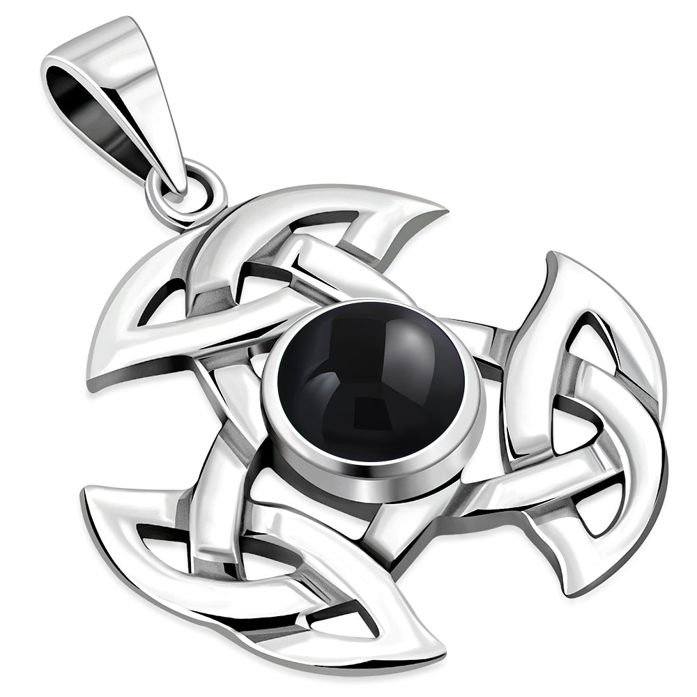 Celtic Silver Trinity Knot Pendant set w/ Black Onyx