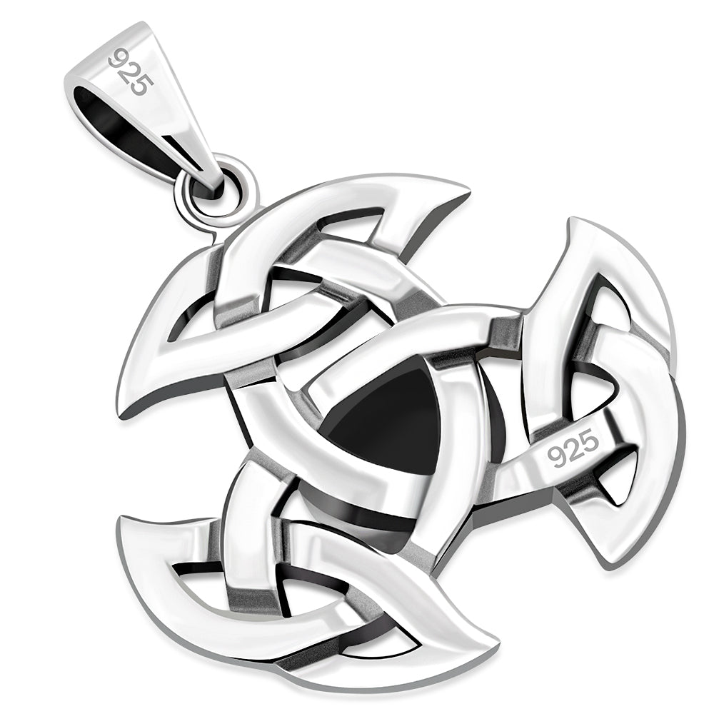 Celtic Silver Trinity Knot Pendant set w/ Black Onyx