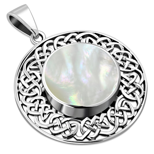 Large Mother of Pearl Celtic Silver Pendant