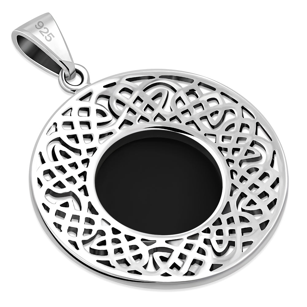 Round Celtic Black Onyx Silver Pendant