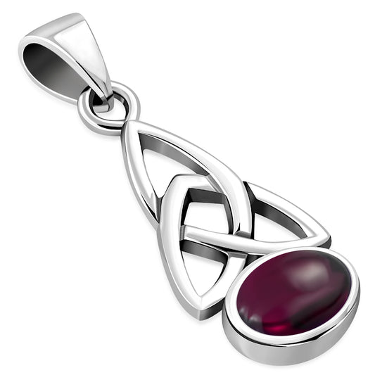 Garnet Stone Celtic Trinity Knot Silver Pendant