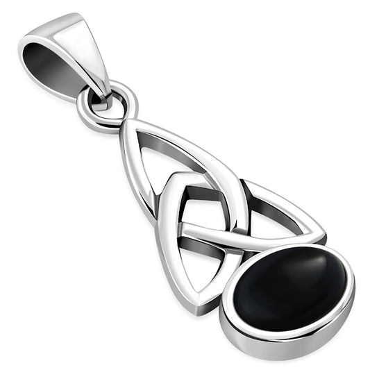 Black Onyx Celtic Trinity Knot Silver Pendant