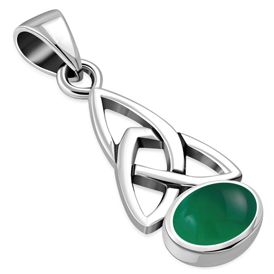 Green Agate Celtic Trinity Knot Silver Pendant