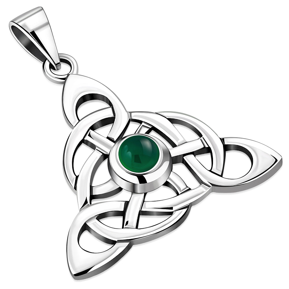 Celtic Silver Pendant set w/ Green Agate