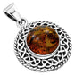 Round Baltic Amber Celtic Knot Silver Pendant