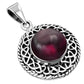 Round Garnet Stone Celtic Knot Silver Pendant