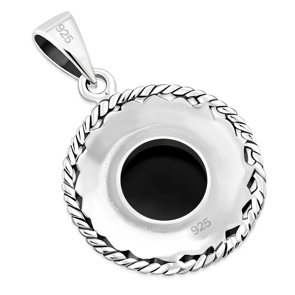 Round Black Onyx Celtic Knot Silver Pendant