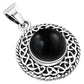 Round Black Onyx Celtic Knot Silver Pendant