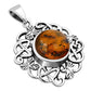 Baltic Amber Celtic Knot Shamrock leaves Silver Pendant