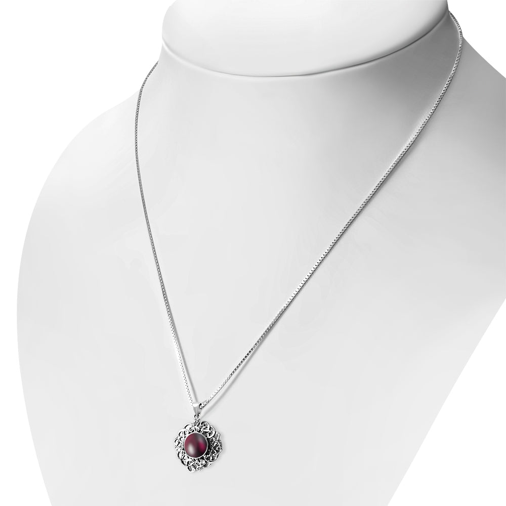 Garnet Stone Shamrock leaves Silver Pendant