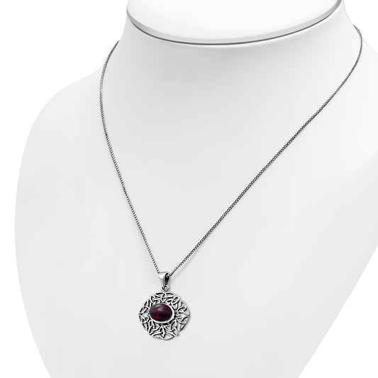 Garnet Stone Trinity Knots Silver Pendant