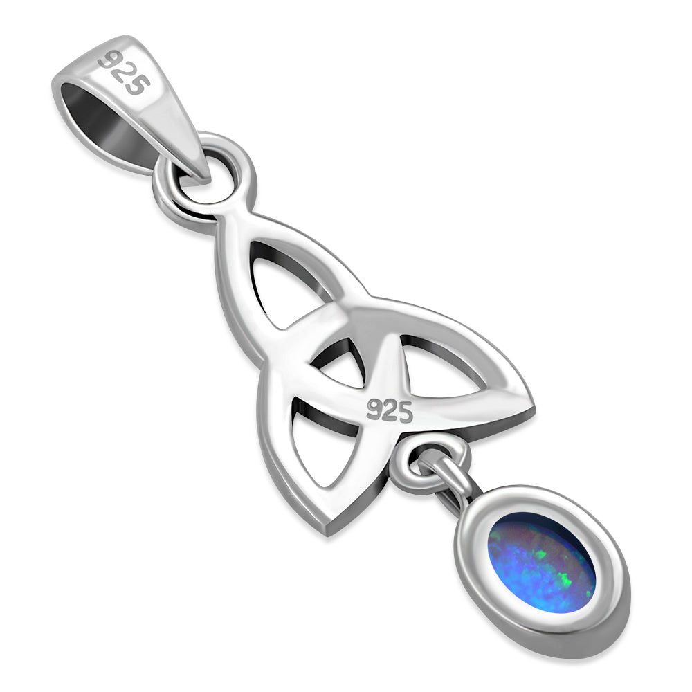 Synthetic Blue Opal Celtic Trinity Knot Silver Pendant