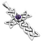 Amethyst Stone Cross Celtic Knot Silver Pendant