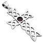 Garnet Stone Cross Celtic Knot Silver Pendant