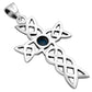 Synthetic Blue Opal Cross Celtic Knot Silver Pendant