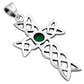 Green Agate Cross Celtic Knot Silver Pendant