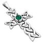 Green Agate Cross Celtic Knot Silver Pendant