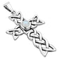Rainbow Moonstone Cross Celtic Knot Silver Pendant