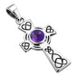 Amethyst Stone Celtic Cross Silver Pendant