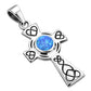 Synthetic Blue Opal Celtic Cross Silver Pendant