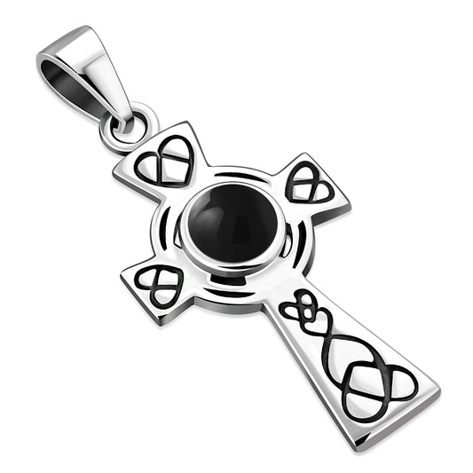 Black Onyx Celtic Cross Silver Pendant