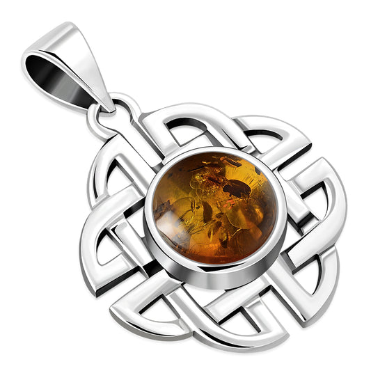 Trinity Knots Baltic Amber Silver Pendant