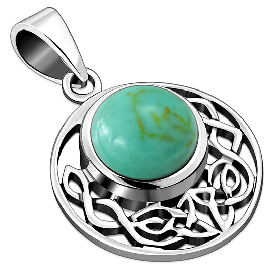 Turquoise Round Celtic Knot Silver Pendant