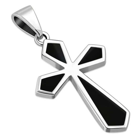 Black Onyx Silver Cross Pendant